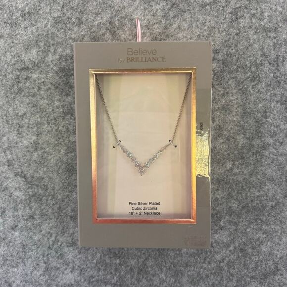 Fine Silver Plated Cubic Zirconia Necklace - 18" Chain w/ Gift Pouch NWT Gift - Picture 3 of 4